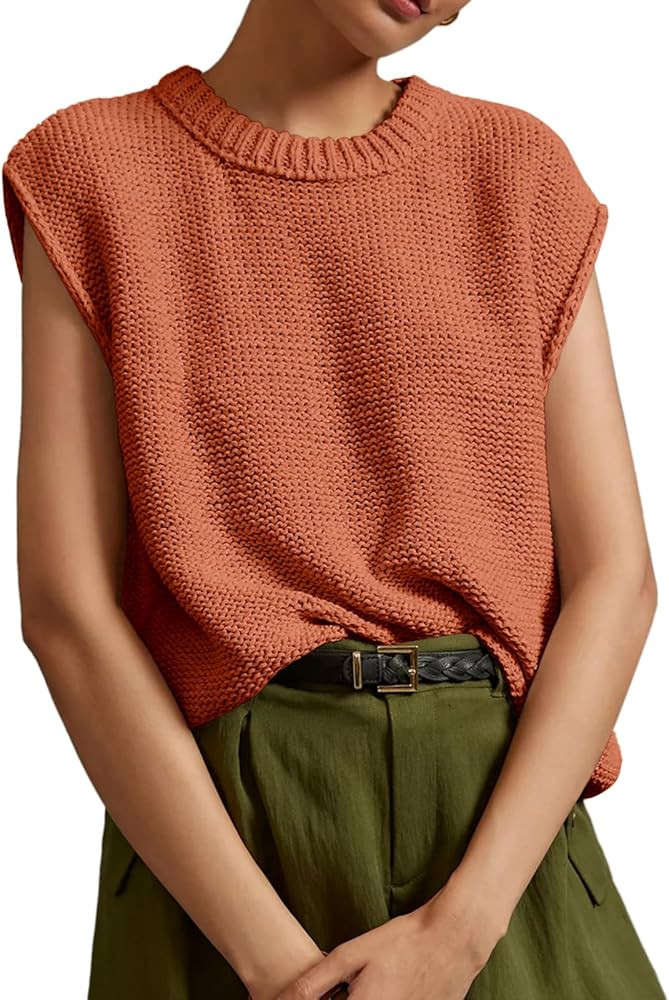 Saodimallsu Womens Sleeveless Crewneck Sweaters Ribbed Knit Tank Tops 2025 Trendy Sweater Vest | Amazon (US)