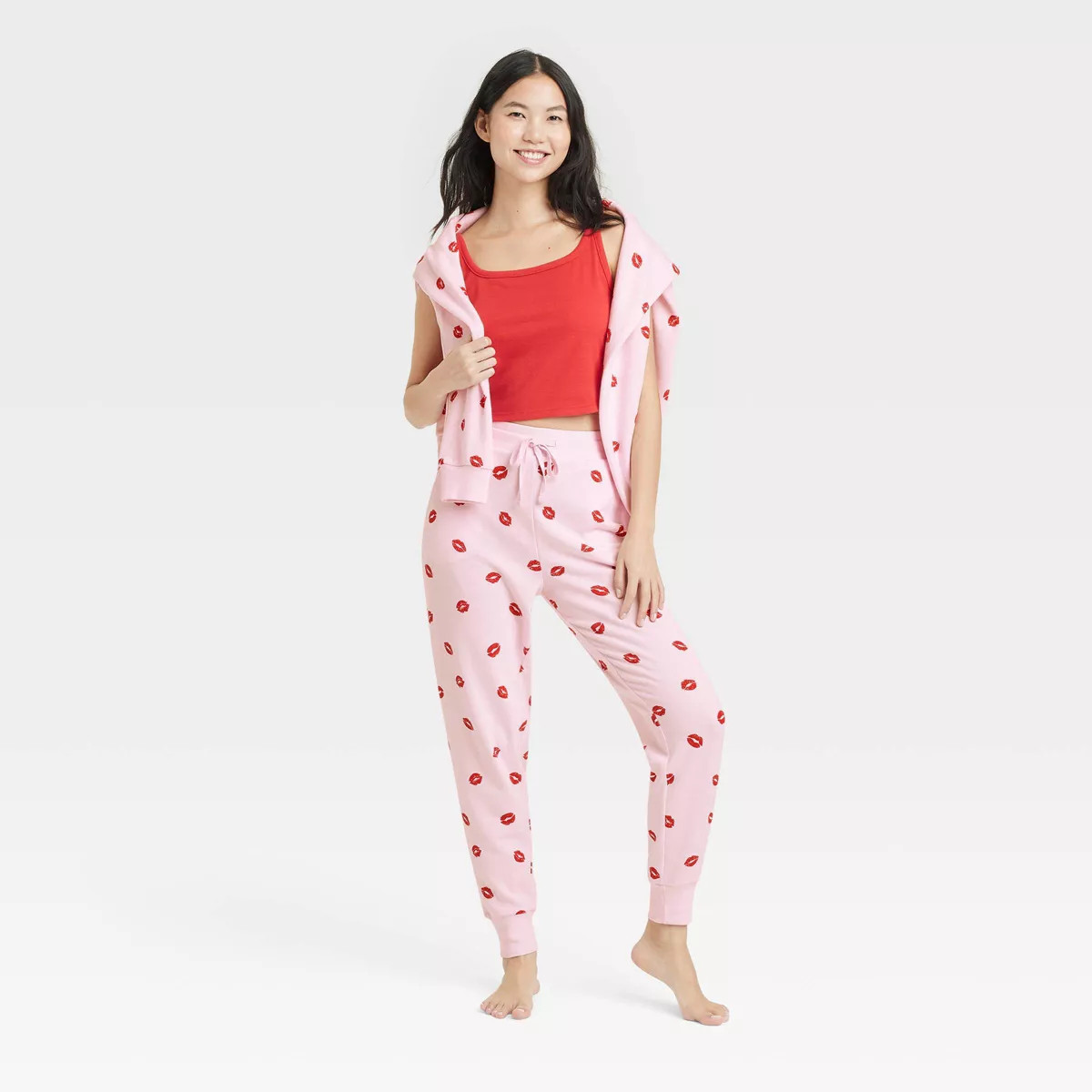 Women's Fleece Lounge Jogger Pants - Colsie™ Pink/Kisses S | Target