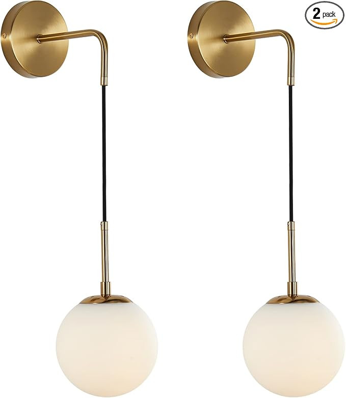KCO Lighting Frosted White Glass Wall Sconce Set of Two Brass Gold Globe Ball Wall Light Adjustab... | Amazon (US)