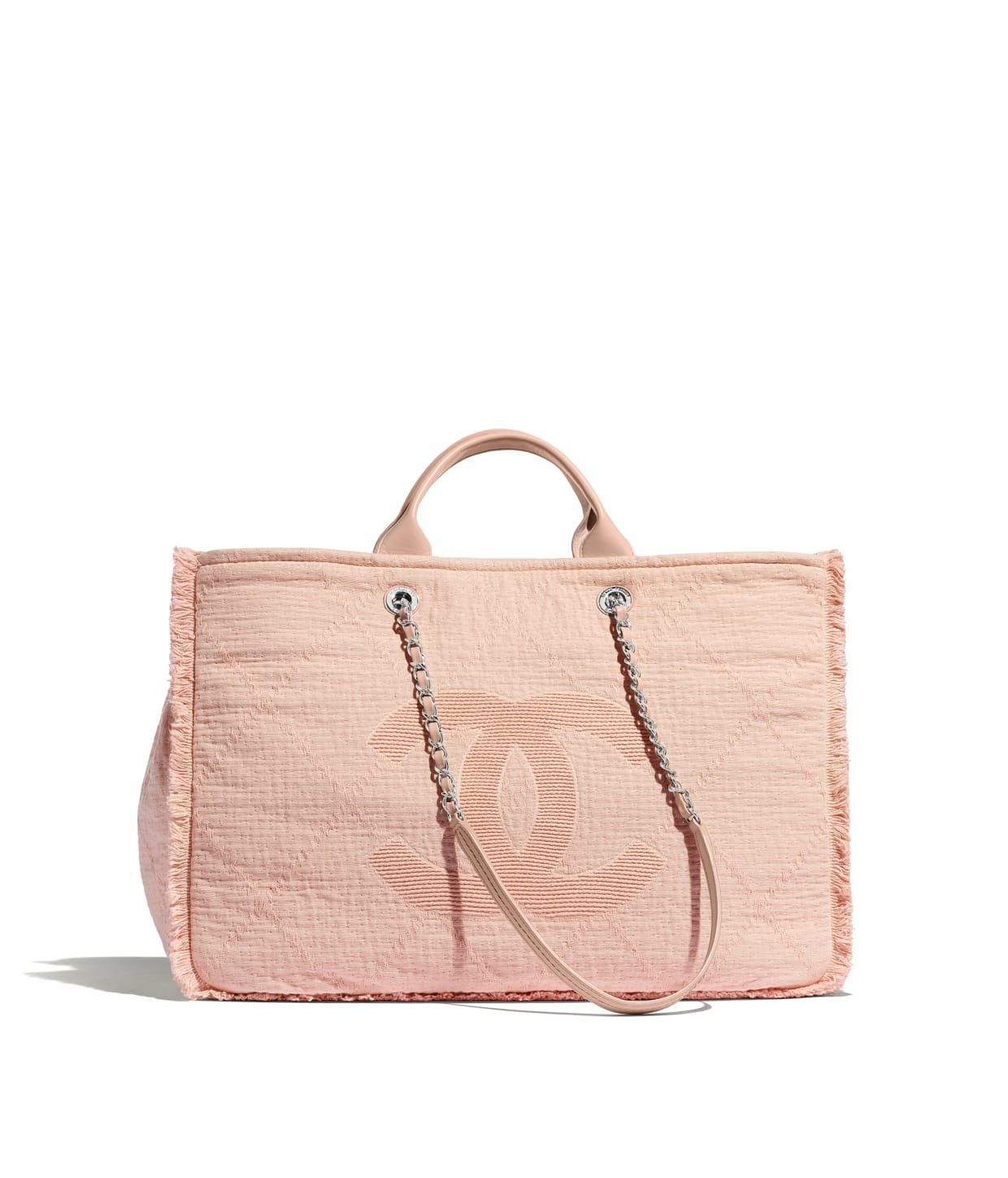 Mixed Fibers, Goatskin, Silver-Tone Metal Light Pink Large Shopping Bag | CHANEL | Chanel, Inc. (US)