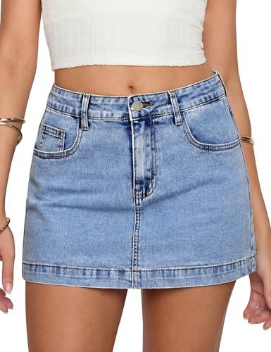 BISUAL Denim Mini Skirt High Waisted Jean Skirts for Women Sexy Stretch Denim Skirt with Shorts Underneath Casual Jean Skort Blue M | Amazon (US)