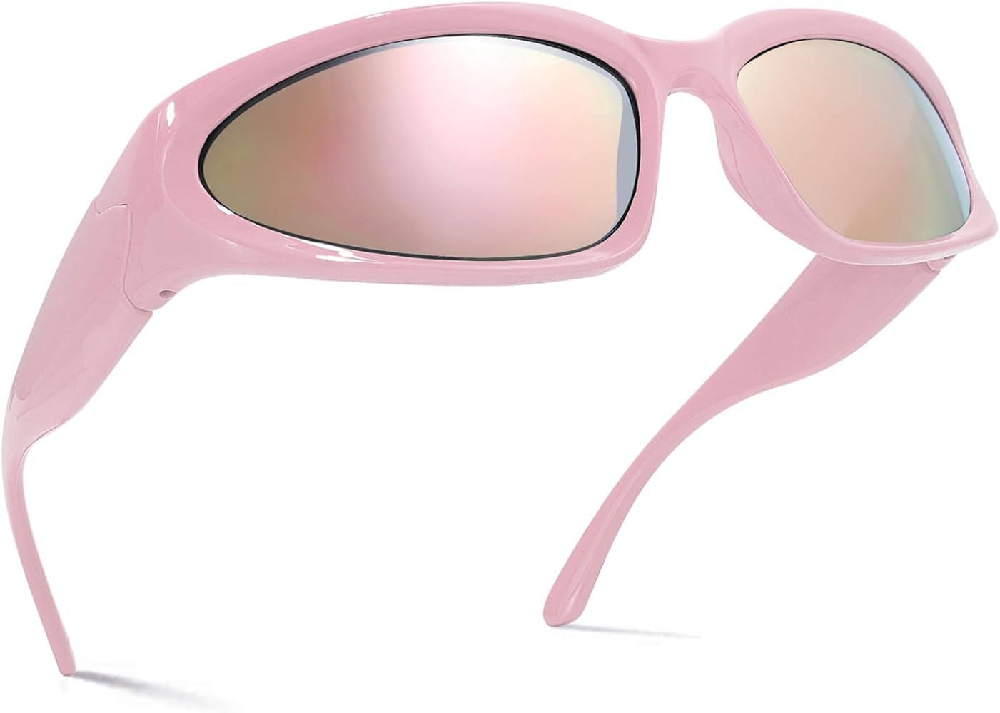 knliwkm Y2K Wrap Around Sunglasses Fashion Rave Metallic Chrome Space Alien Glasses Futuristic Sh... | Amazon (US)