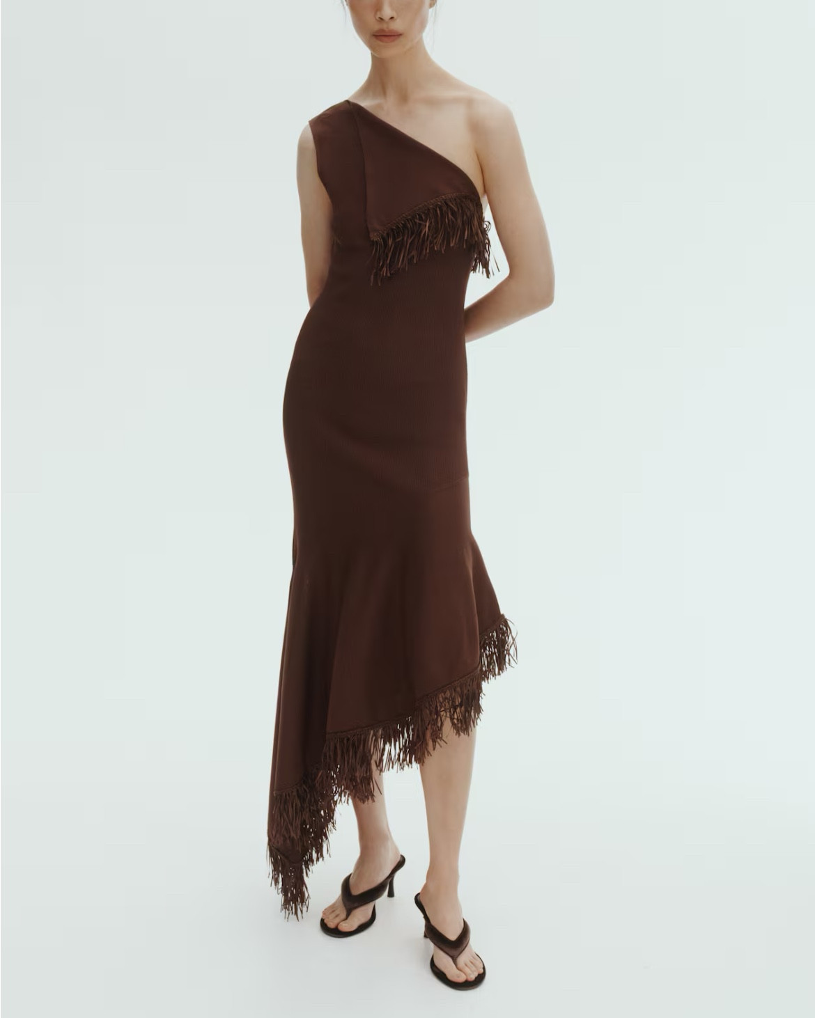 Brown fringe detail midi dress 
Brown wedding guest dress 

#LTKSeasonal