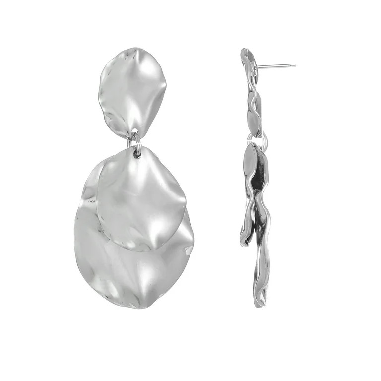 Time and Tru Silvertone Melted Metal Drop Earring, 1 Pair | Walmart (US)