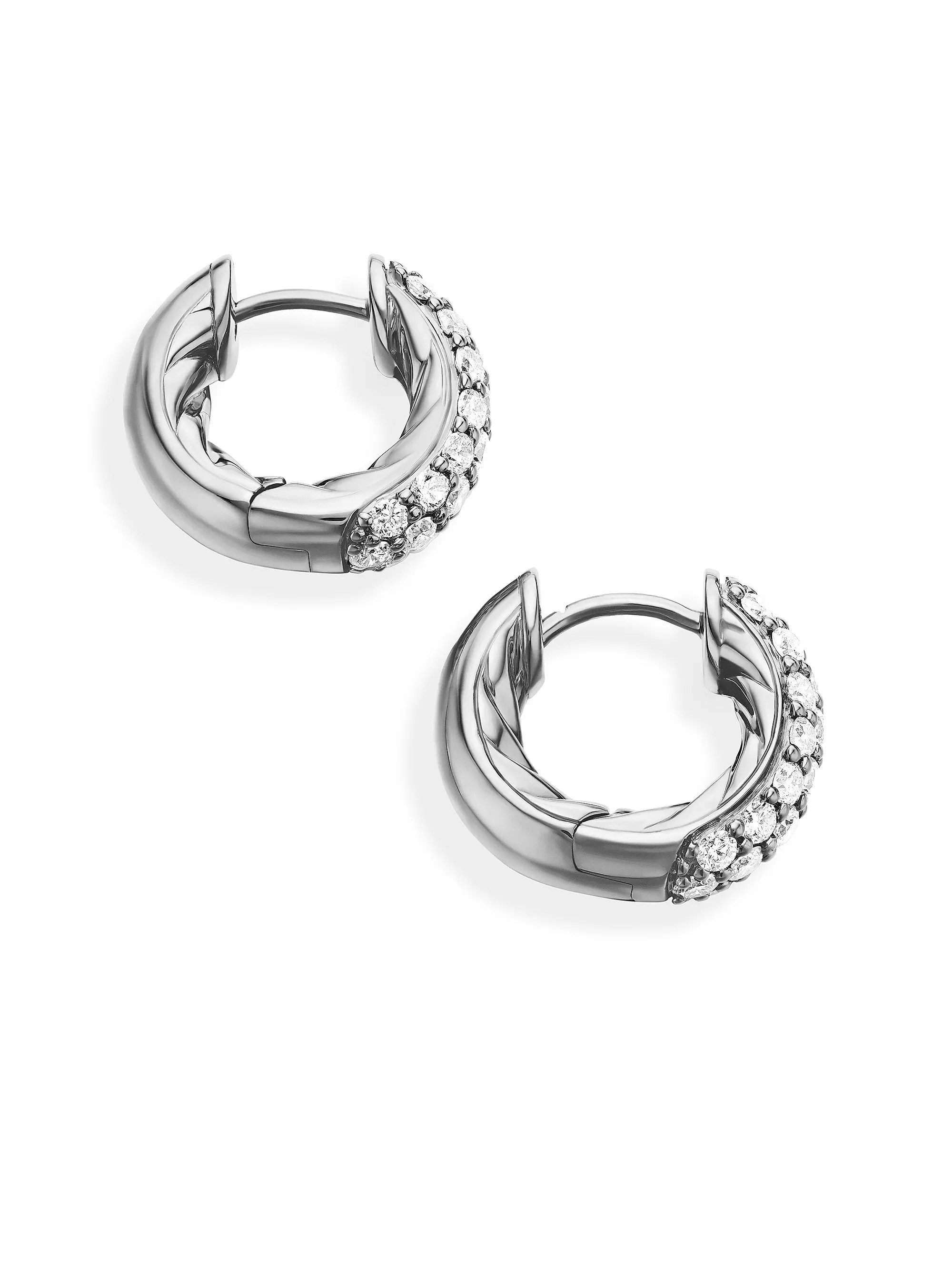 DY Mercer™ Micro Hoop Earrings In Sterling Silver With Pavé Diamonds | Saks Fifth Avenue