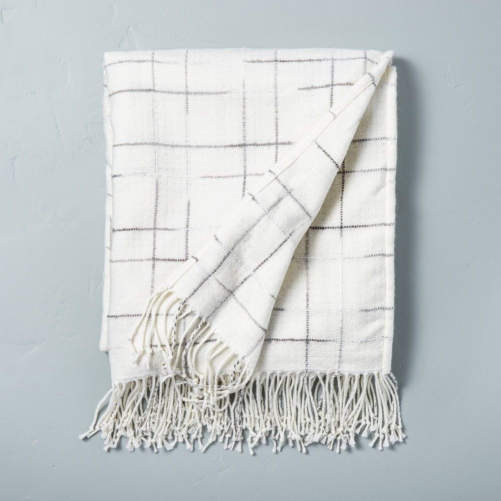 Checkered Fringe Throw Blanket Gray/Sour Cream - Hearth & Hand with Magnolia | Target
