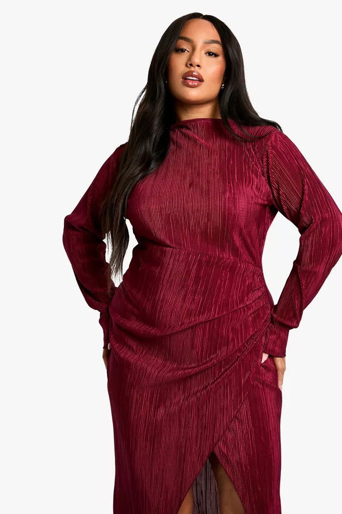 Plus Plisse Pleated Wrap Maxi Dress | boohoo (US & Canada)