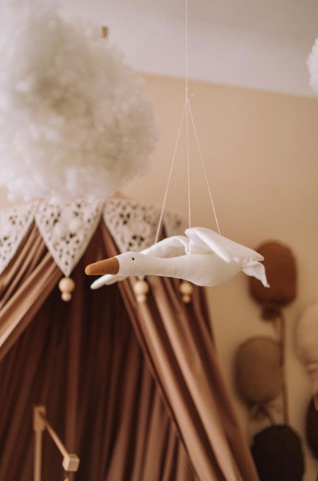 linen white hanging  stork , baby nursery decor , interior decoration, linen bird , baby shower g... | Etsy (US)