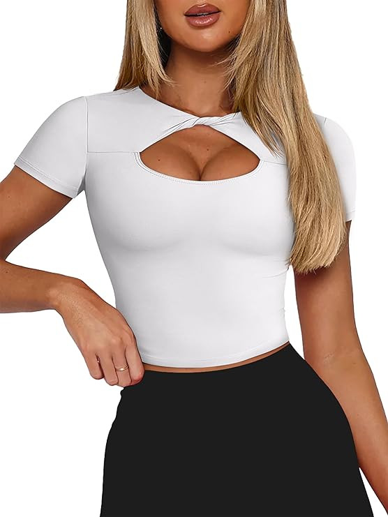 Womens Knot Front Short Sleeve Workout Crop Tops Crew Neck Sexy Athletic Shirts Yoga Gym Tops Tee... | Amazon (US)