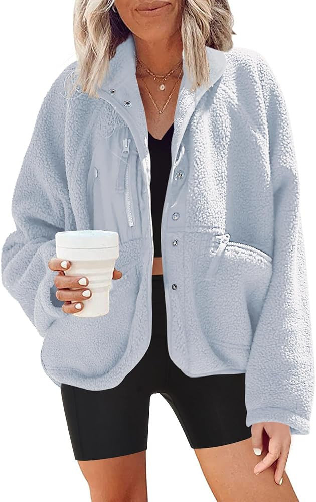 Nirovien Womens Fuzzy Fleece Jacket Button Down Sherpa Coats Casual Winter Warm Outwear with Pock... | Amazon (US)
