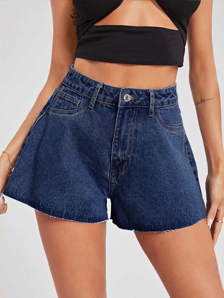 Raw Hem Wide Leg Denim Shorts | SHEIN