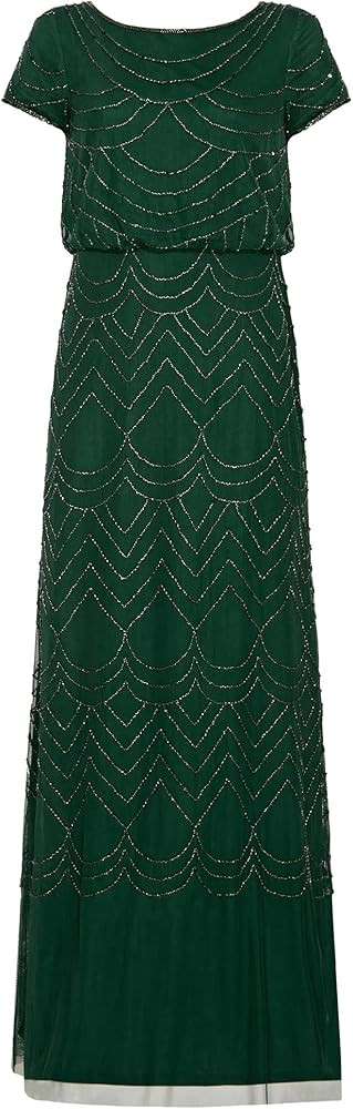 Adrianna Papell Womens Short Sleeve Blouson Beaded Gown | Amazon (US)