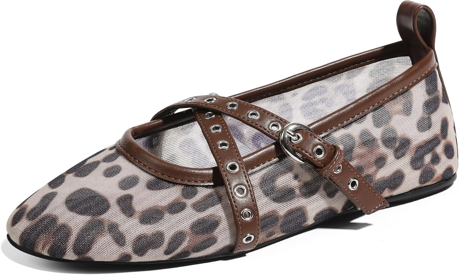 VIMISAOI Leopard Flats for Women Mesh Ballet Flats Shoes for Women Fishnet Buckle Round Toe Mary ... | Amazon (US)