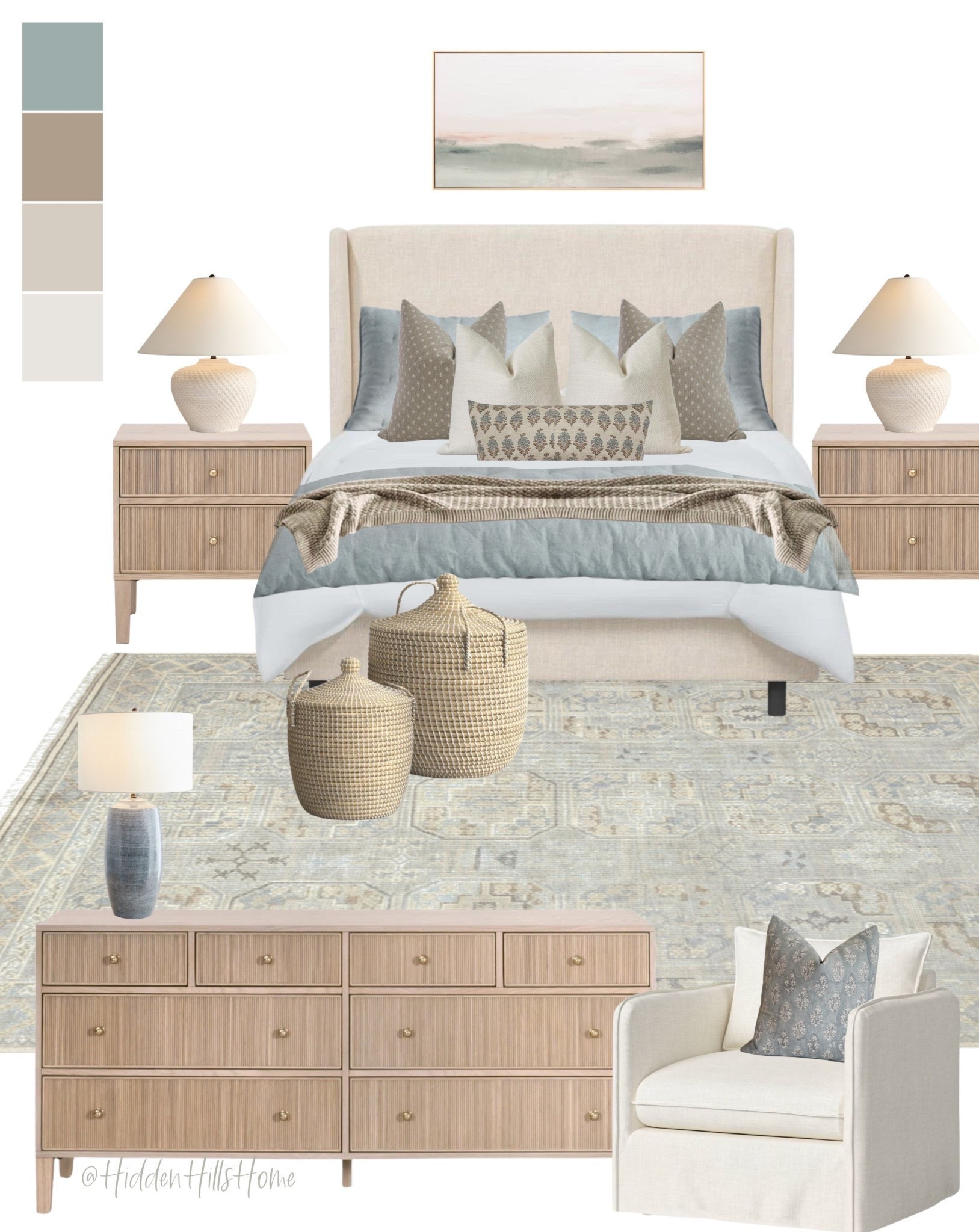 Modern coastal bedroom decor mood board! Coastal bedroom design, bedding, home decor ideas, Tilly bed, nightstands, bedroom rug #bedroom

#LTKHome #LTKSaleAlert #LTKSeasonal