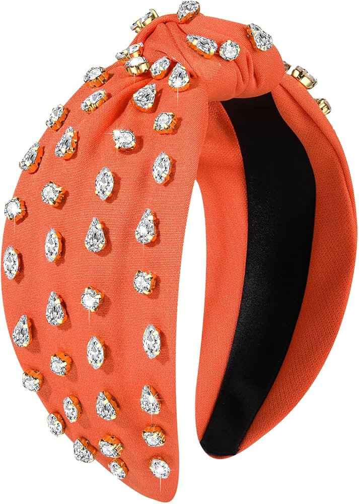 NVENF Rhinestone Knotted Headbands for Women, Crystal Beaded Jeweled Headbands, Top Knot Hairband... | Amazon (US)