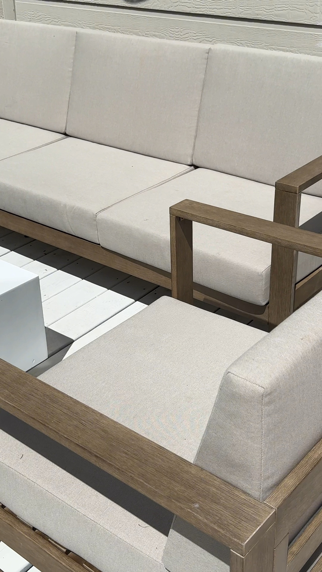 patio furniture from @wayfair! 😍🙌 now that we had the deck painted, the wood color really pops! I love that the cushions aren’t bright white. The grey/beige color helps to hide imperfections  #ad #wayfaie

#LTKVideo #LTKHome #LTKStyleTip