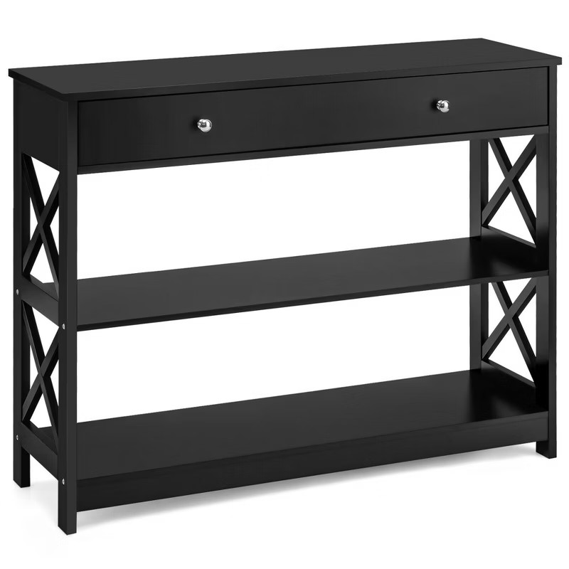 Costway Console Table Drawer Shelves Sofa Accent Table Entryway Hallway Black/White | Target