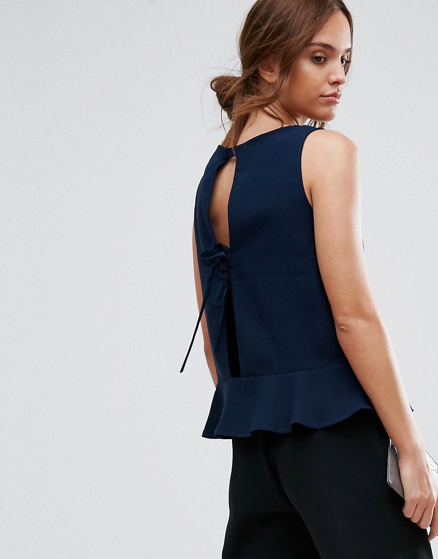Selected Pepla Top with Bow Back - Navy | ASOS US