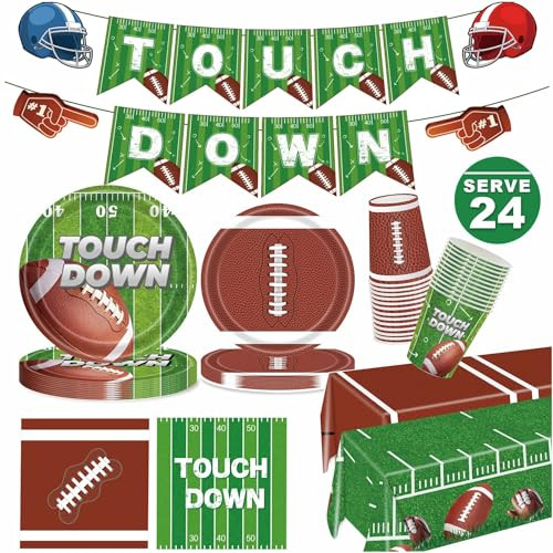 2025 Football Party Decorations,Superbowl Party Supplies Kit Serve 24,Include Dinner Plates, Dessert Plates, Cups, Napkins, Tablecloth and Touchdown Banners for Super Bowl Birthday Parties Decor | Amazon (US)