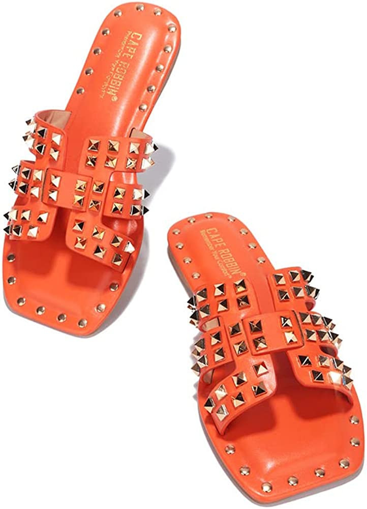 Cape Robbin Amisha Sandals Slides for Women Red Orange Sandals Orange Slides Orange Slide Sandals | Amazon (US)