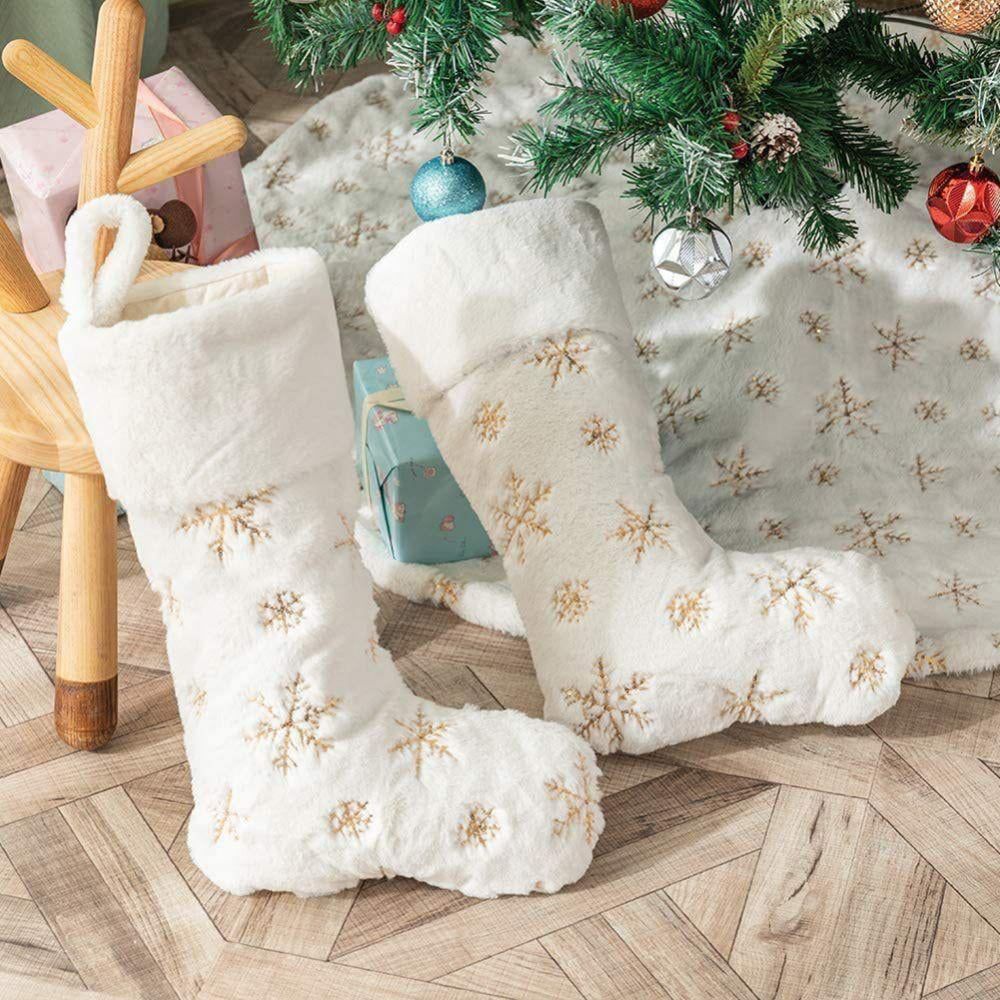 2PCS Plush Christmas Stockings White Faux Fur Hanging Xmas Stockings with Sequin Snowflake for Ho... | Walmart (US)