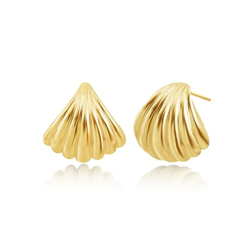 Free bird 14K Gold Plated Chunky Earrings for Women Trendy Gold Shell Earrings Textured Minimalis... | Amazon (US)
