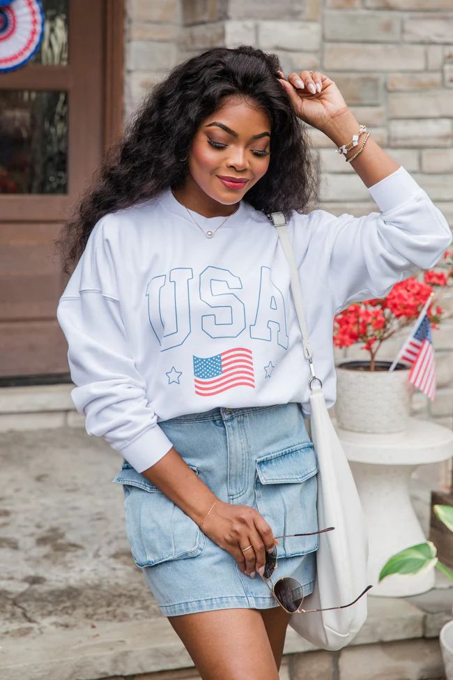 USA Flag White Oversized Graphic Sweatshirt DOORBUSTER | Pink Lily