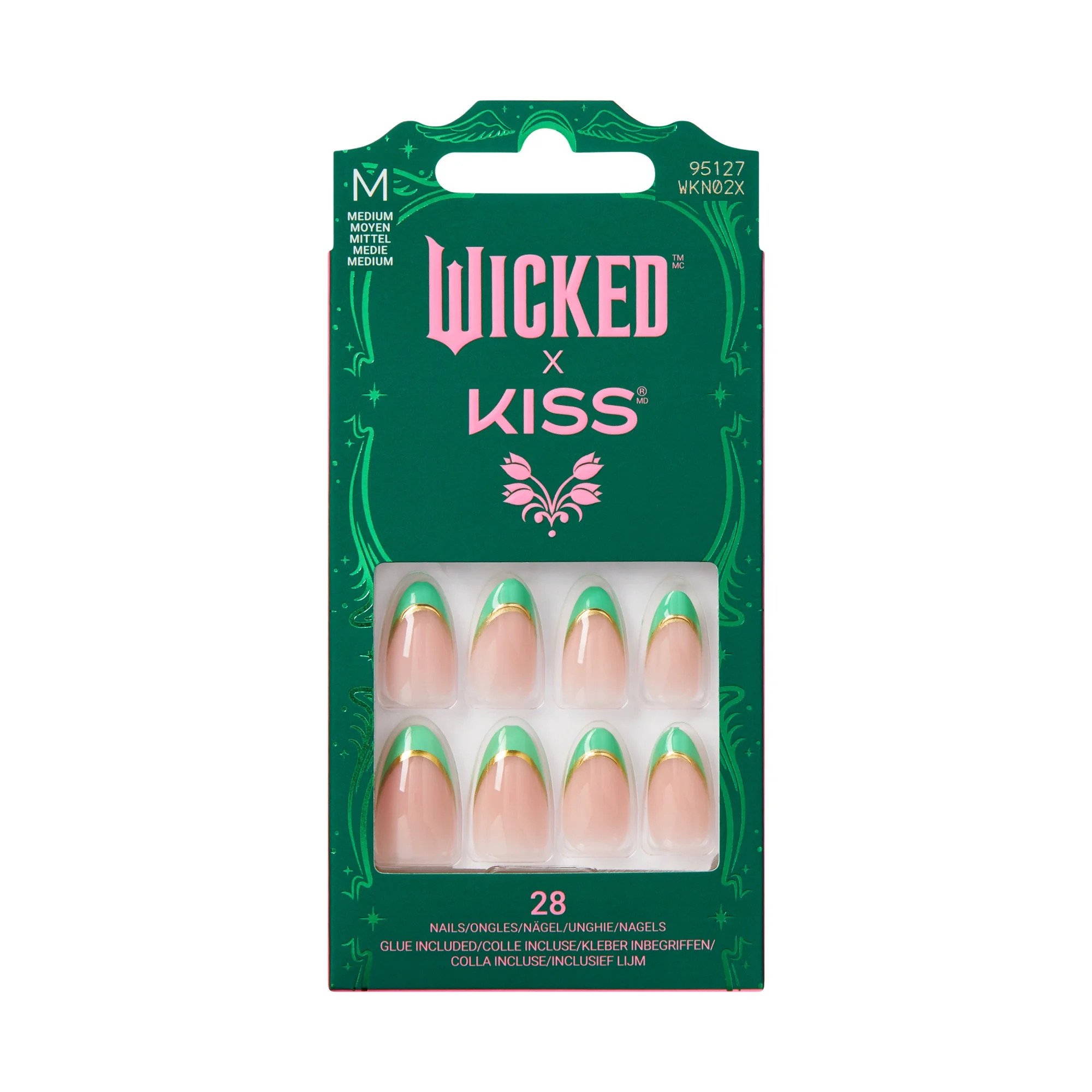 WICKED x KISS Press on Nails, Thrillifying!, Green, Medium Almond, 28 Count | Walmart (US)