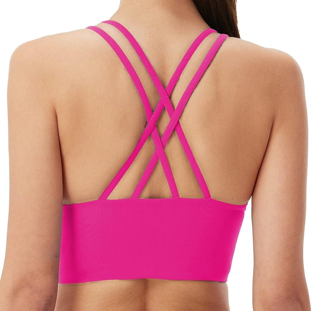 B/C Cups Low Impact Strappy Sports Bras for Women Longline Criss Cross Back Yoga Running Workout ... | Amazon (US)