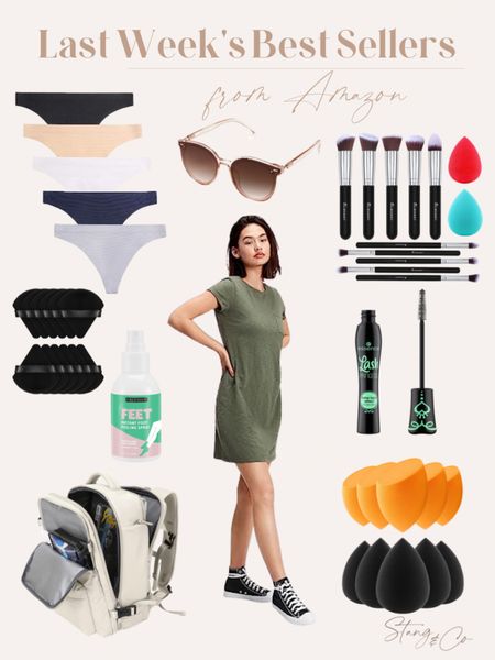 Last week’s bestsellers from Amazon include seamless panties, sunglasses, a makeup brush set, makeup sponges, foot spray, mascara, a backpack, and a t-shirt dress  

#LTKbeauty #LTKtravel #LTKunder50