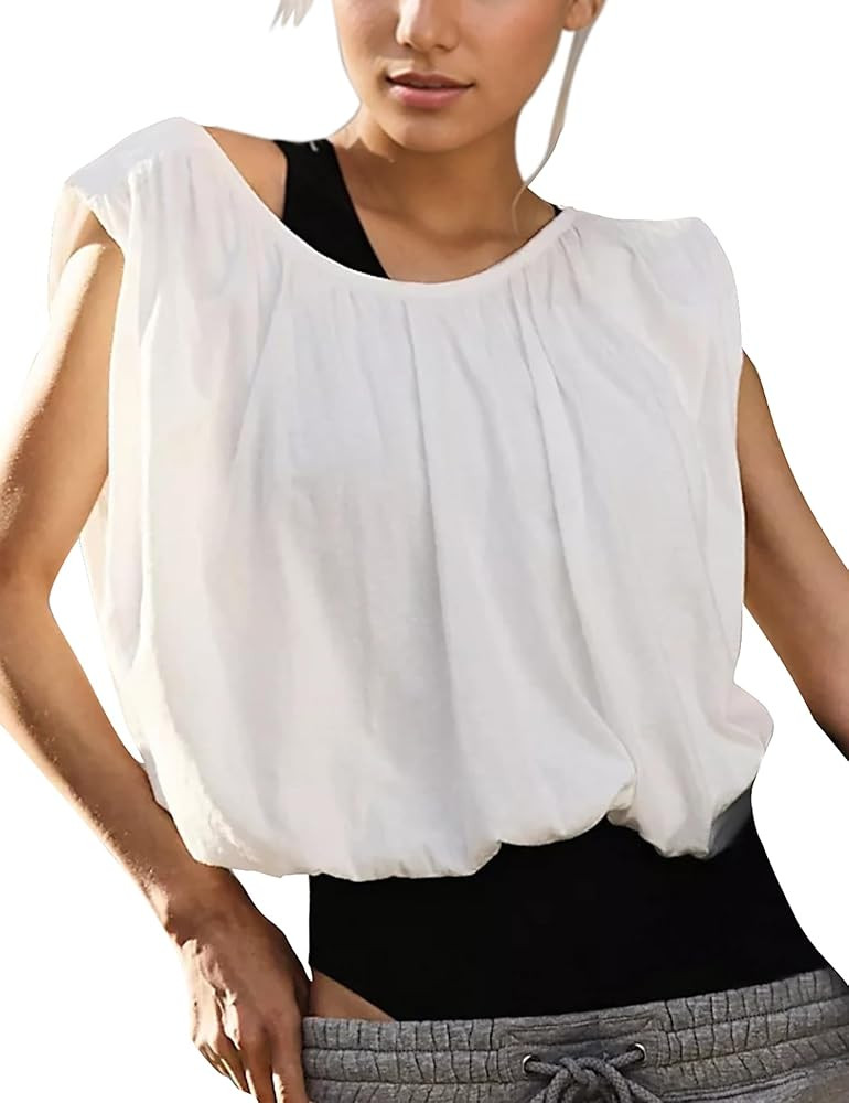 MISSACTIVER Women’s Bubble Crop Tank Tops Oversized Sleeveless Workout Cropped Top Backless Cre... | Amazon (US)