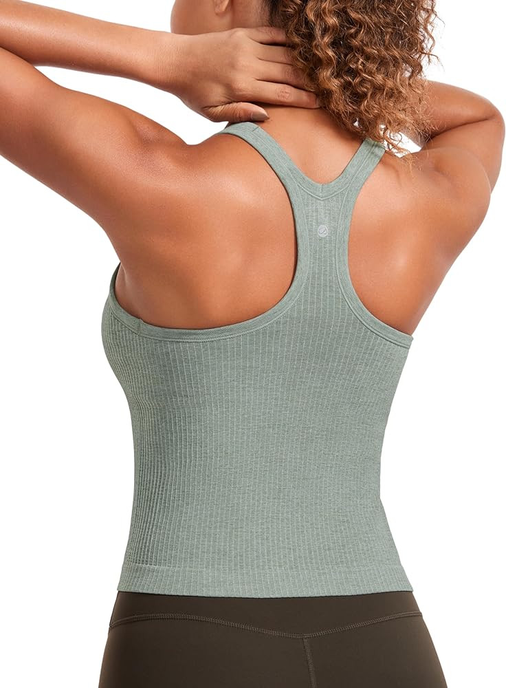 CRZ YOGA Seamless Ribbed Womens Tank Top Racerback Camisoles with Built in Bra Padded Scoop Neck ... | Amazon (US)
