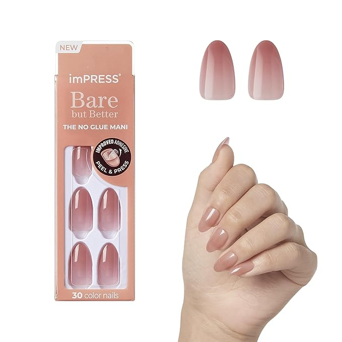 KISS imPRESS No Glue Mani Press-On Nails, Color, 'Serenity', Medium Pink, Medium Size, Almond Sha... | Amazon (US)