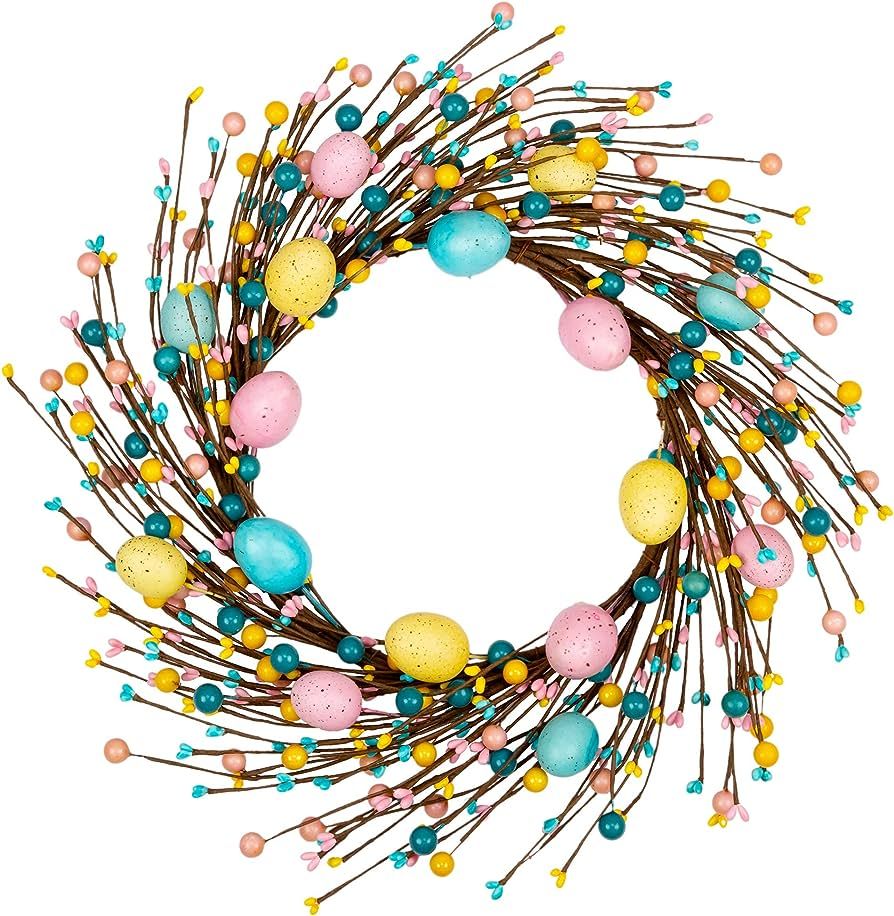 VGIA 18 inch Artificial Easter Wreath with Pastel Eggs Easter Egg Wreath for Front Door with Mixe... | Amazon (US)