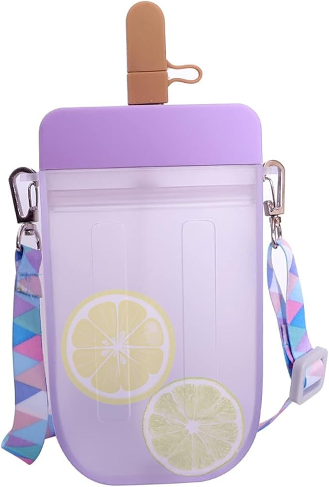 Cute Water Bottle with Straw-300 ML Creative Ice Cream Popsicle Cups Adjustable Shoulder Strap fo... | Amazon (US)