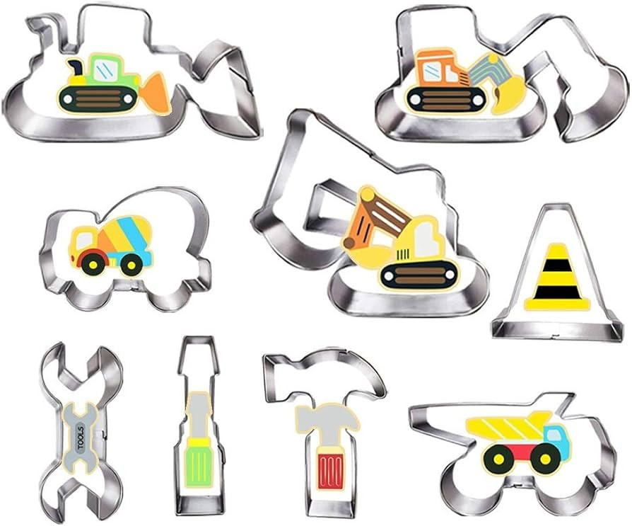 Construction Cookie Cutter Set-3 Inches-9 Piece- Excavator Digger Bulldozer Dump Truck Hammer Wre... | Amazon (US)