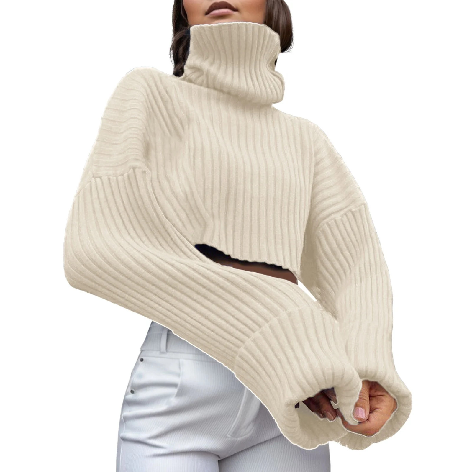 Women's Pullover Sweater Turtleneck Wool Knitted Short Sweater for Autumn and Winter Cozy Solid C... | Walmart (US)