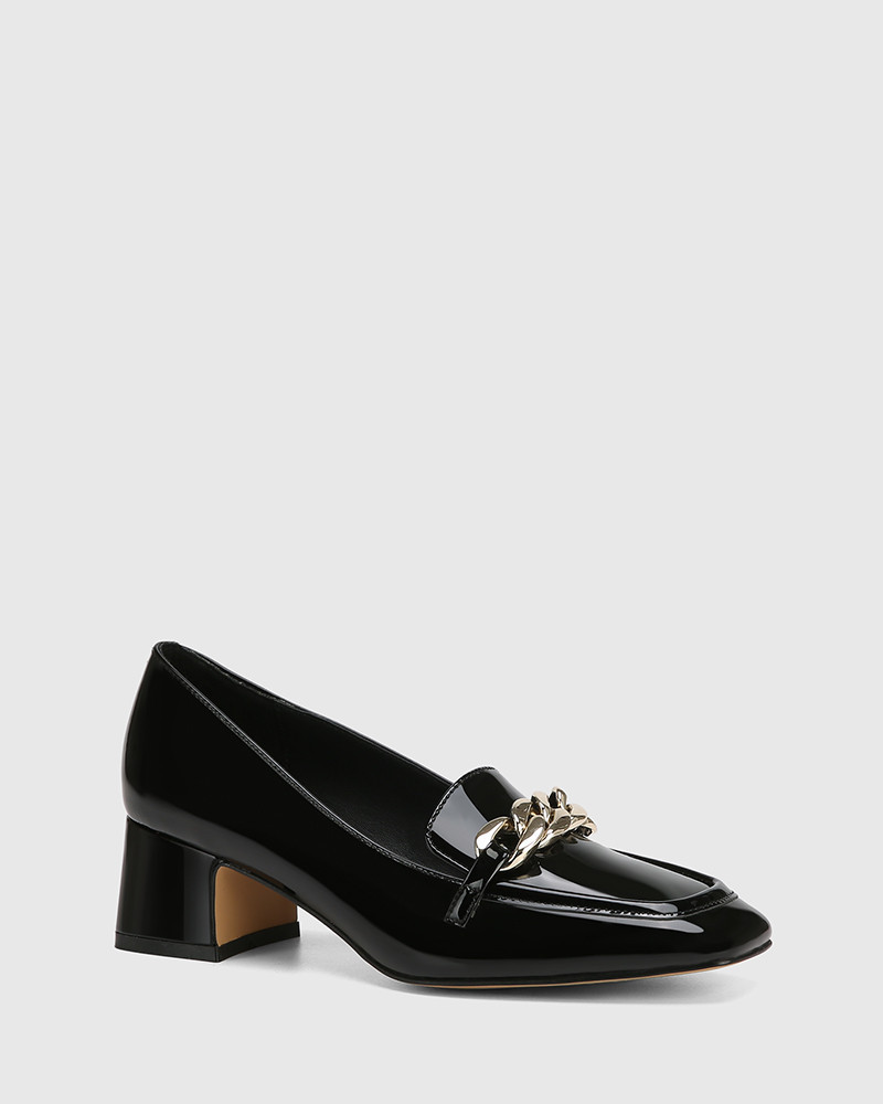 Lotti Black Patent Leather Block Heel Loafer | Wittner
