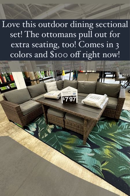 This Better Homes & Gardens Brookbury 5-Piece Outdoor Patio Wicker Dining Sectional Set is so beautiful, I cannot believe it’s under $800 on sale! It comes in gray, black, and beige, and the ottomans double as extra seating. Perfect to create a backyard oasis this summer! Linking some other patio sets as well!  outdoor patio furniture, outdoor furniture, patio set under $800, outdoor set under $1000, patio set under $1000, patio set under $500, outdoor set under $500, deck furniture, pool furniture, summer home decor, spring home decor, walmart finds, walmart new arrivals

#LTKkids #LTKSeasonal #LTKhome