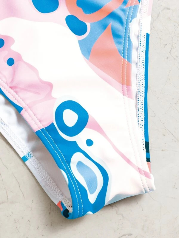 SHEIN Allover Print Bikini Set Halter Triangle Bra & Bikini 2 Piece Swimsuit | SHEIN