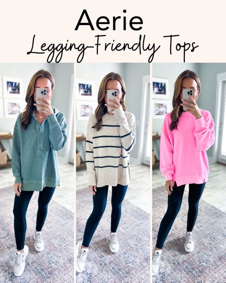 Fall outfits. Travel outfits. Aerie sweaters. Aerie sweatshirts (XXS). Aerie striped sweater. (XXS). Aerie ribbed shine leggings, XXS, AMAZING!!). Casual outfits. Nike court vision Alta (TTS but size up if you are sometimes in-between sizes). Amazon tank top (small, great for layering).

#LTKtravel #LTKSale #LTKfindsunder50