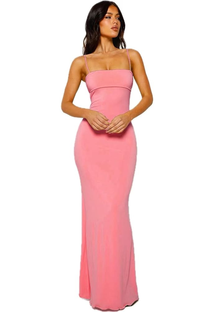 Women's Cutout Backless Maxi Dress Sexy Sleeveless Tight Slip Spaghetti Strap Long Dresses | Amazon (US)