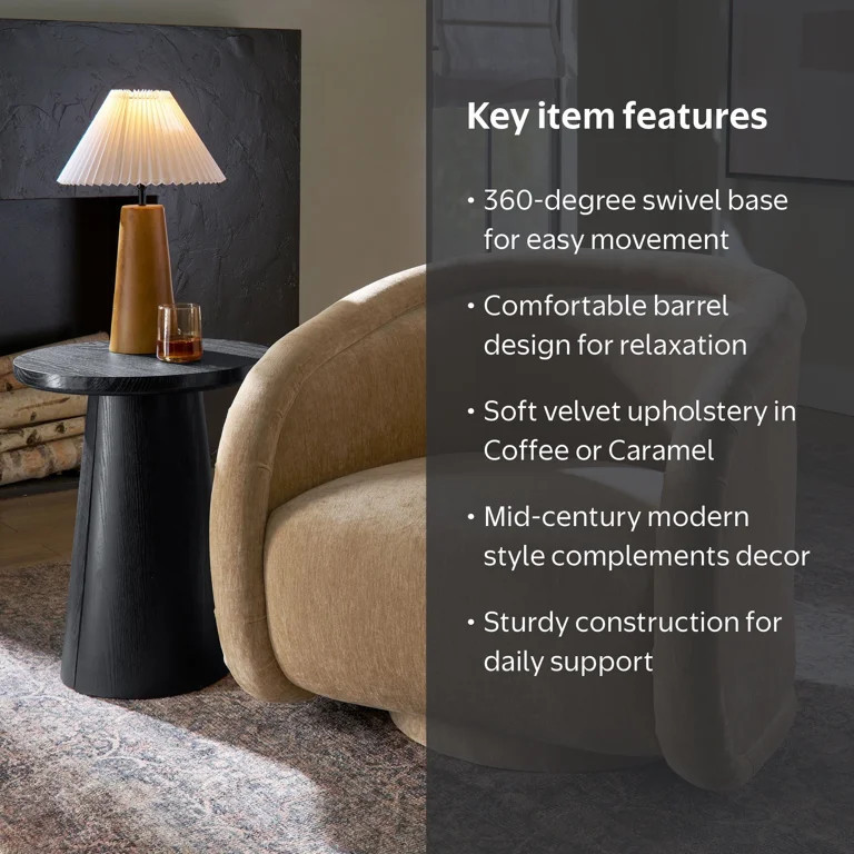 Better Homes & Gardens Sienna Swivel Accent Chair, Caramel Velvet Fabric | Walmart (US)