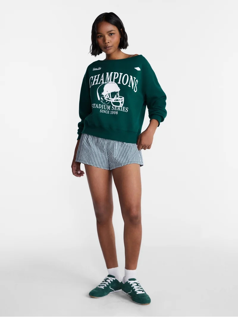No Boundaries Off the Shoulder Sweatshirt with Long Sleeves, Midweight, Women\u2019s XXS-4X | Walmart (US)