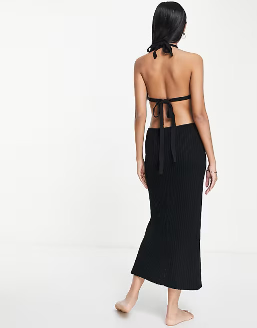4th & Reckless Fenton knitted midi beach dress with ring detail in black | ASOS (Global)