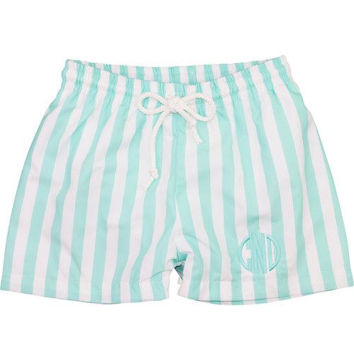 Mint And White Stripe Swim Trunk - Shipping Mid May | Cecil and Lou