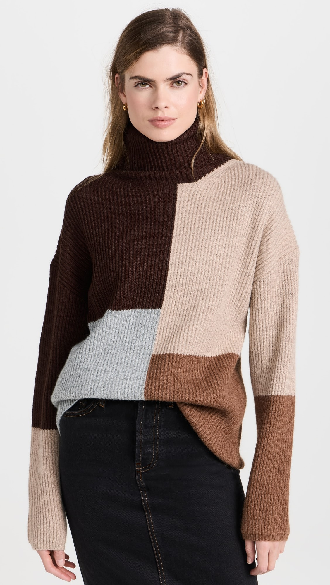Moon River Turtleneck Long Sleeve Colorblock Sweater | Shopbop | Shopbop