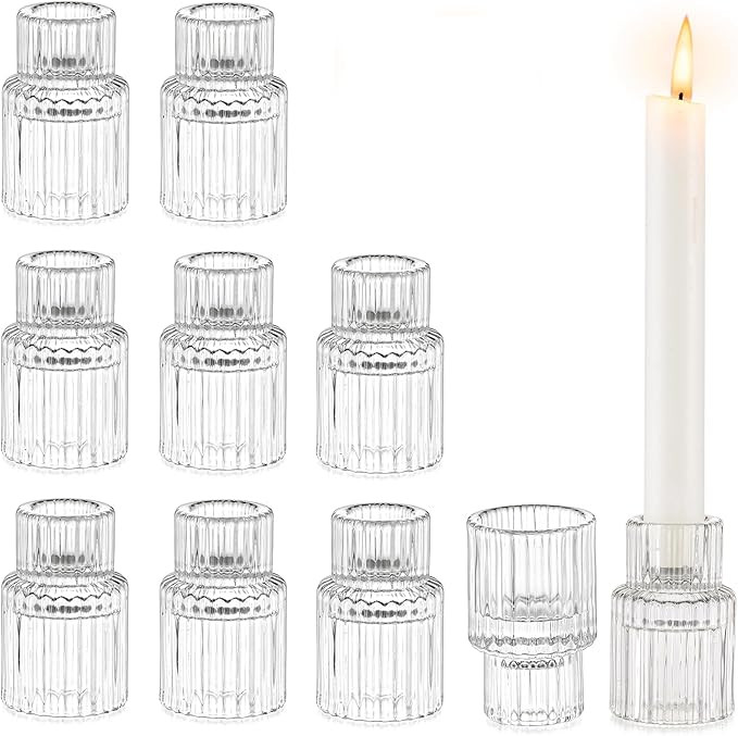 Glasseam Small Candle Stick Holder: Crystal Clear Glass Candle Holder Set of 10, Modern Taper Can... | Amazon (US)