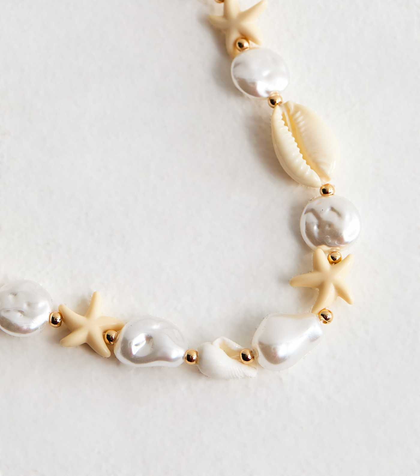Gold Tone Cream Faux Pearl and Shell Necklace | New Look | New Look (UK)