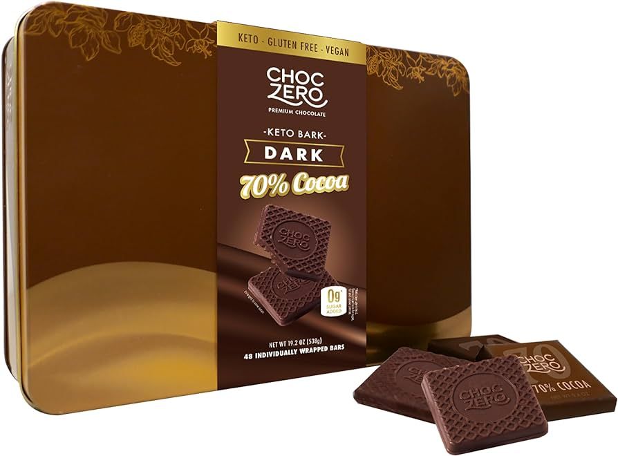 ChocZero 70% Cocoa Special Keto Dark Chocolate Bark - Vegan Friendly, Sugar-Free (48 Bars - 19.2 ... | Amazon (US)